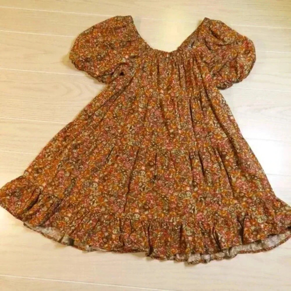 Wild Fable Womens Dress Floral Boho Puff Tiered Peasant Off Shoulder Mini Small - Picture 1 of 7